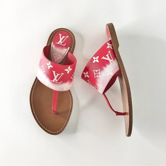 Louis Vuitton Escale Palma Degrade Red LV Monogram Thong Flats Sandals 37 - Picture 2 of 11